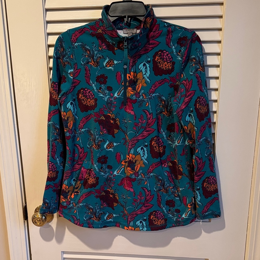 T by Talbots Teal Floral Pullover Top size SP